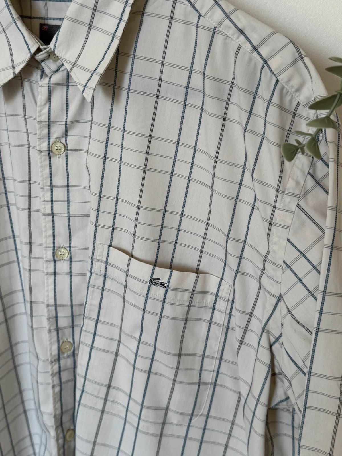 Chemise manches courtes Lacoste crème à carreaux bleu gris taille 42/XL - VG260524 - Photo 4/8
