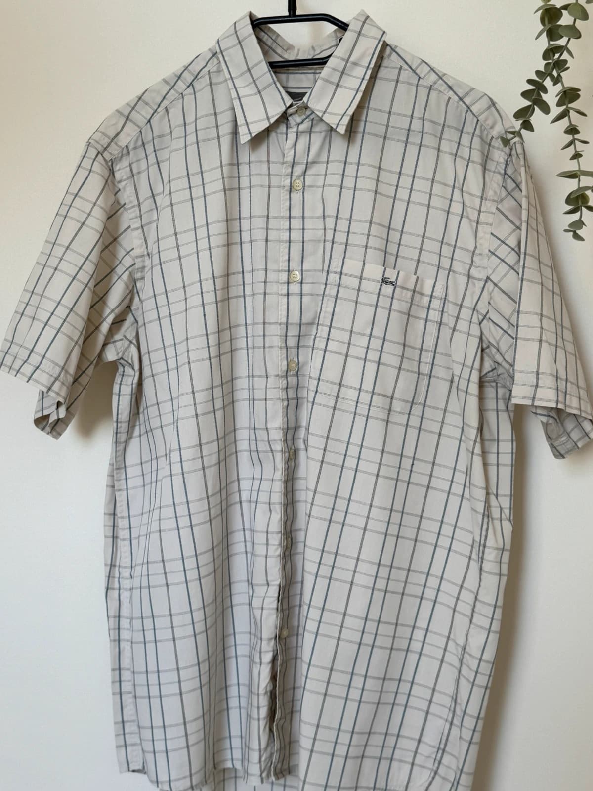 Chemise manches courtes Lacoste crème à carreaux bleu gris taille 42/XL - VG260524 - Photo 2/8