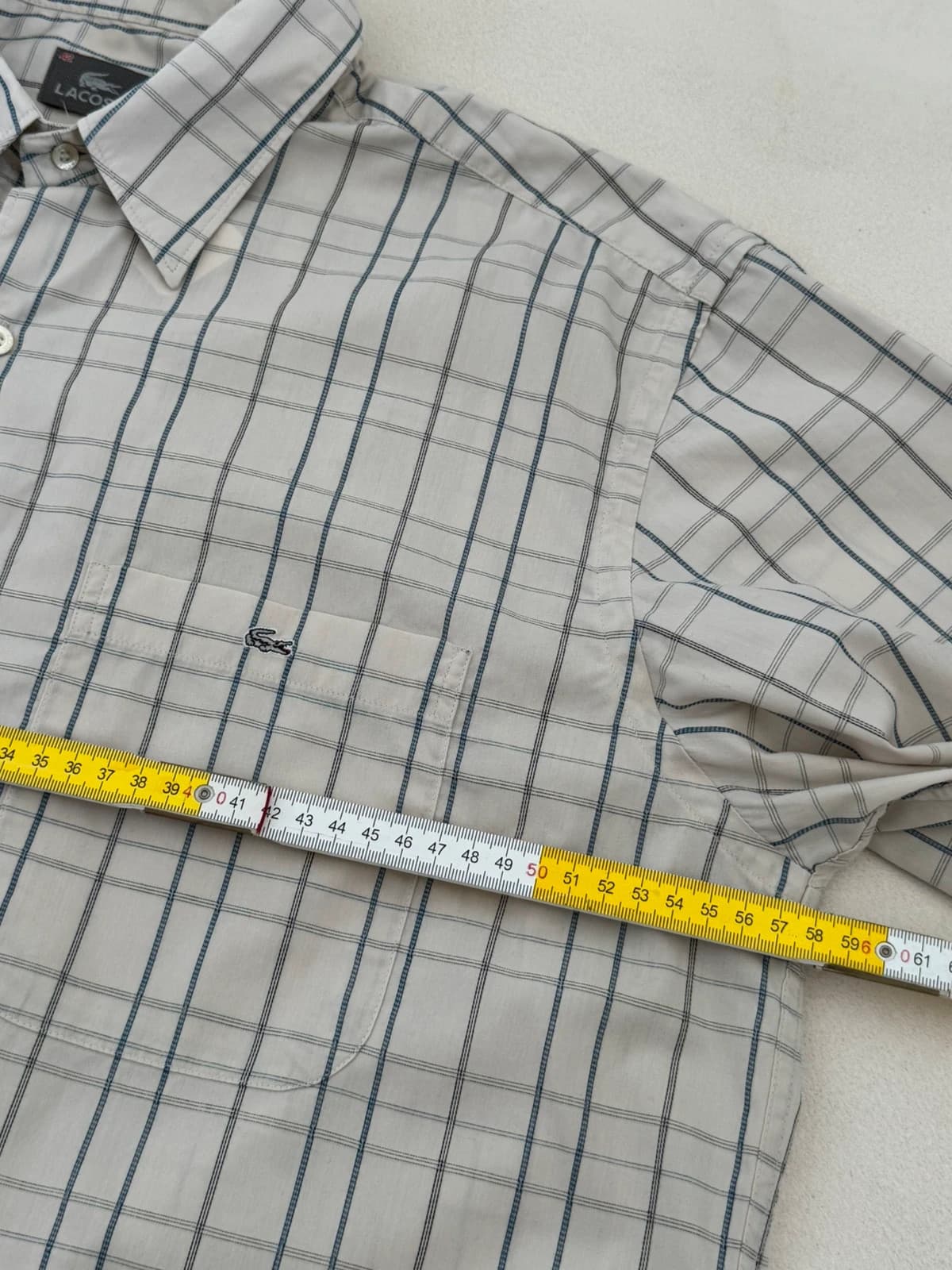 Chemise manches courtes Lacoste crème à carreaux bleu gris taille 42/XL - VG260524 - Photo 7/8