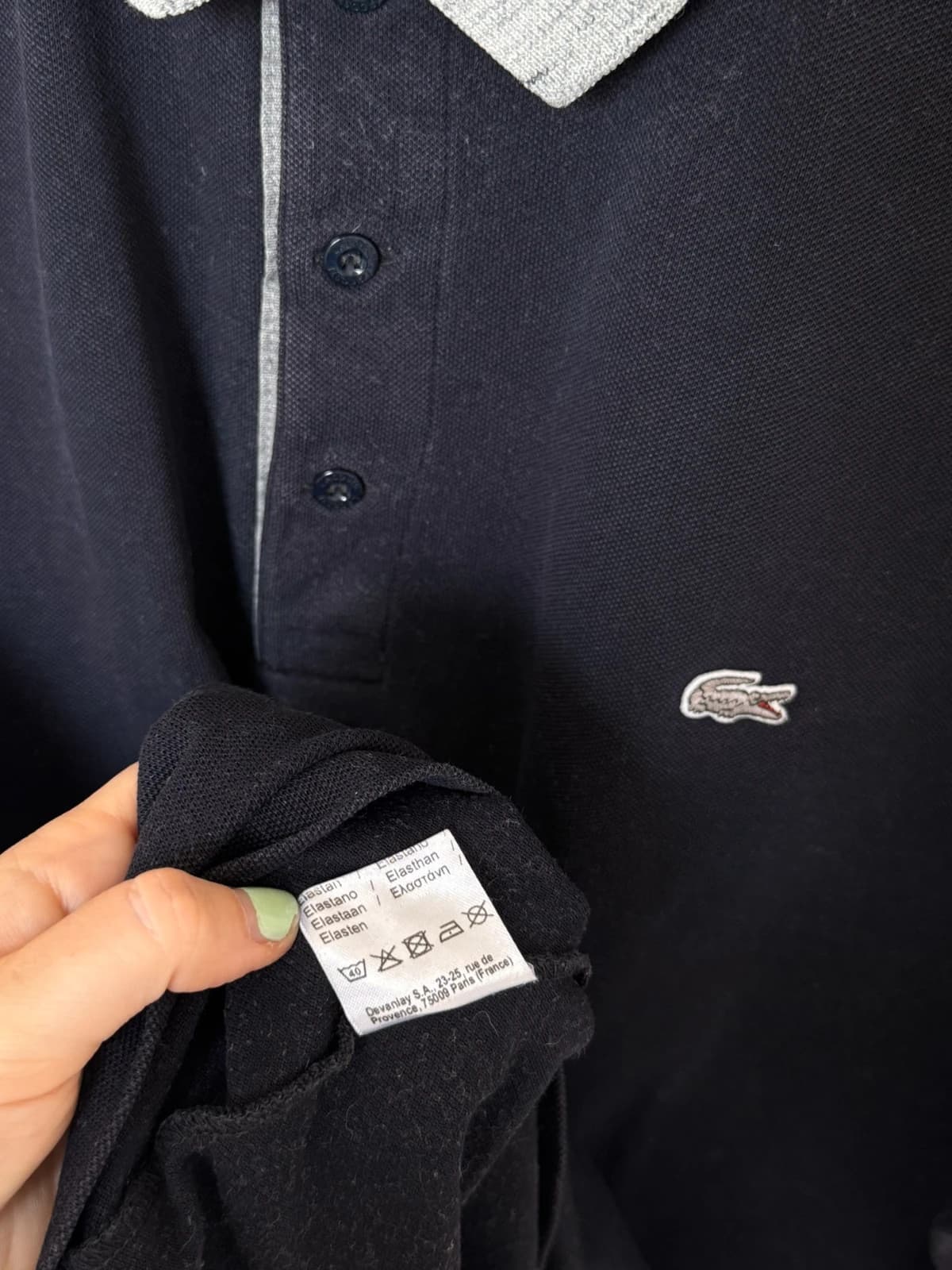 Lacoste regular fit polo piké tamsiai mėlynas su pilka apykakle, sidabriniu logotipu, dydis 5/L - SK2606103 – nuotrauka 8/10