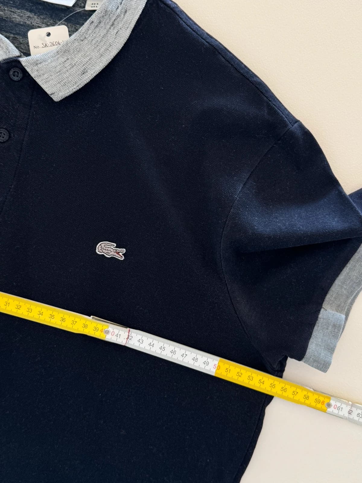 Lacoste regular fit polo piké tamsiai mėlynas su pilka apykakle, sidabriniu logotipu, dydis 5/L - SK2606103 – nuotrauka 9/10