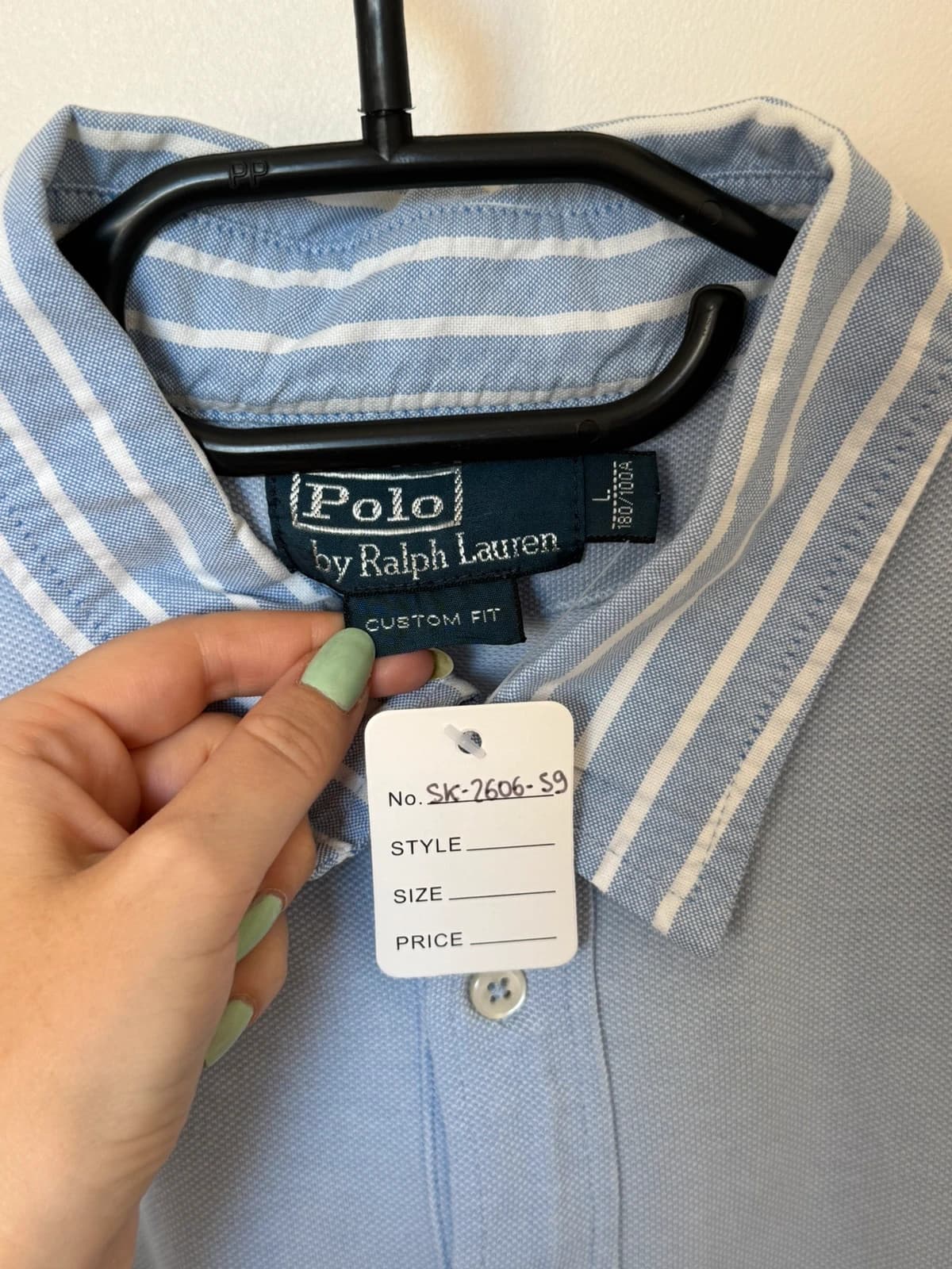 Polo piqué custom fit Ralph Lauren bleu ciel col rayé poche logo rose taille L - SK260659 - Photo 3/11