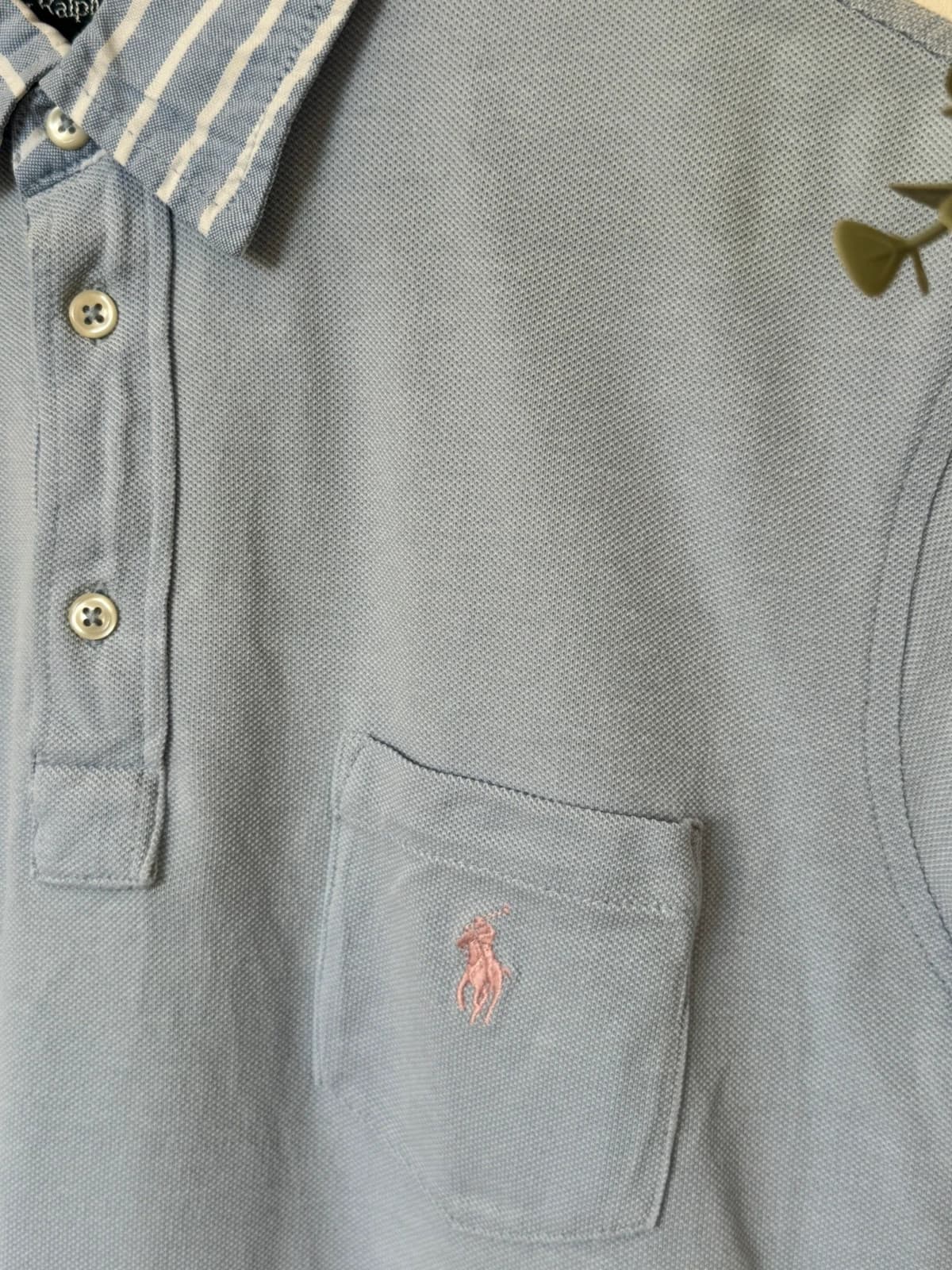 Polo piqué custom fit Ralph Lauren bleu ciel col rayé poche logo rose taille L - SK260659 - Photo 4/11