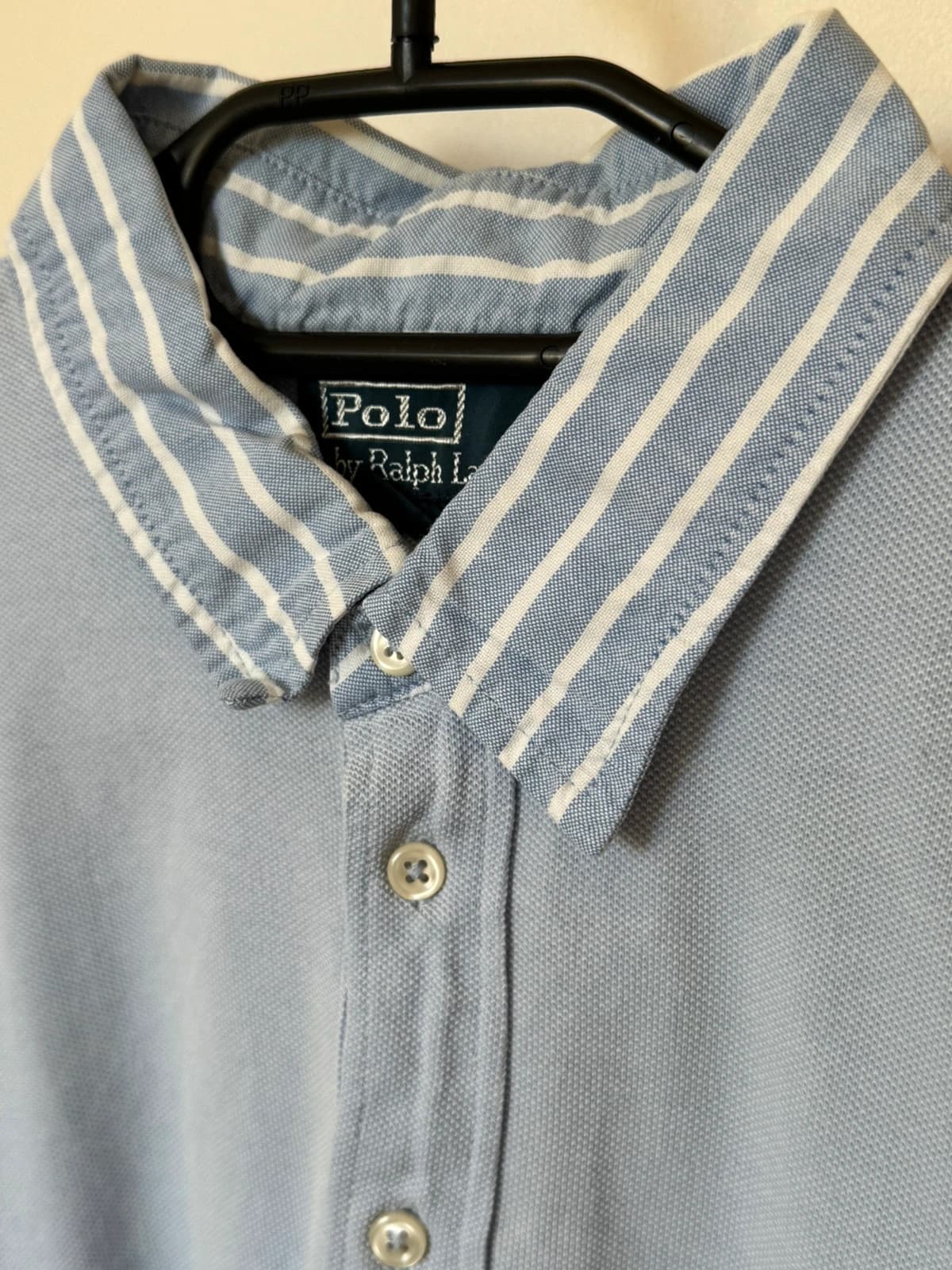 Polo piqué custom fit Ralph Lauren bleu ciel col rayé poche logo rose taille L - SK260659 - Photo 5/11