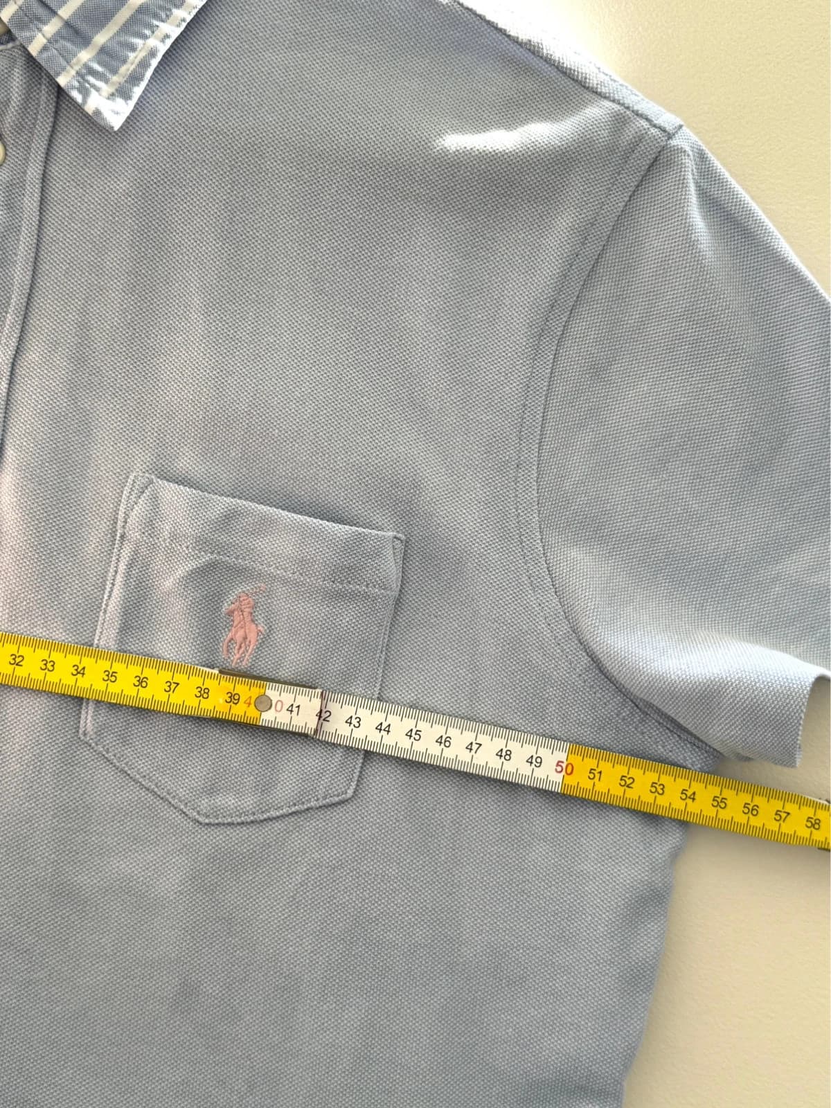 Polo piqué custom fit Ralph Lauren bleu ciel col rayé poche logo rose taille L - SK260659 - Photo 10/11
