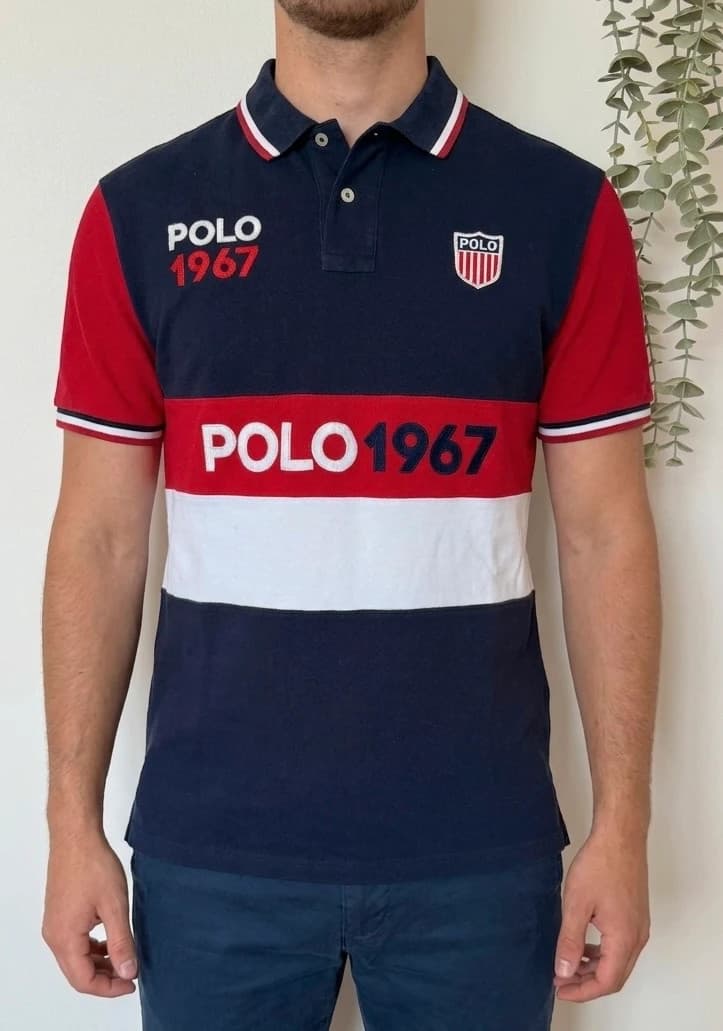 Polo piqué custom slim fit Ralph Lauren Polo 1967 bleu marine taille XL - SK260621 - Photo 1/10