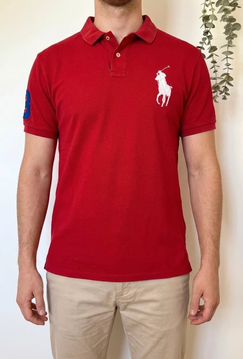 Polo piqué custom fit Ralph Lauren rouge big logo pony taille XXL - SK260680 - Photo 1/12