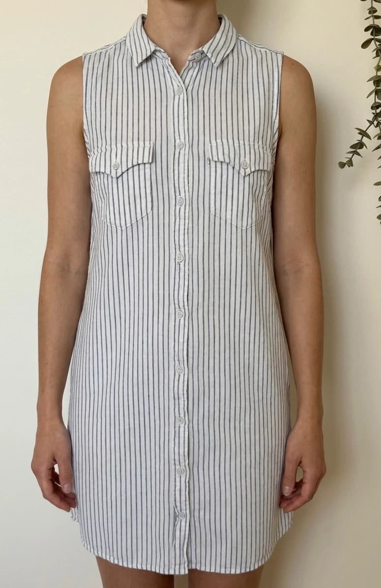 Robe chemise sans manches Levi's rayée blanc bleu en lin taille L - SK260677 - Photo 1/10