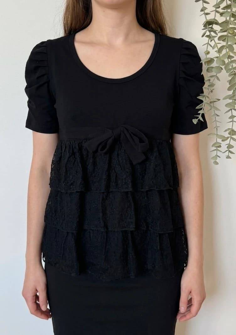 Top volanté dentelle Molly Bracken noir manches bouffantes taille XS/S - SC2606149 - Photo 1/11