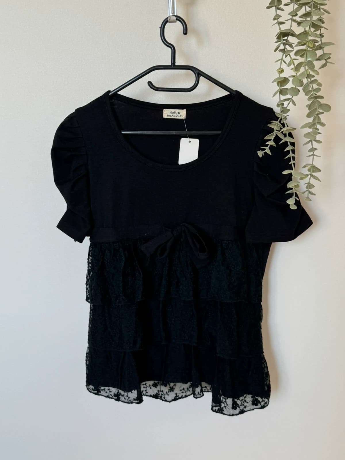 Top volanté dentelle Molly Bracken noir manches bouffantes taille XS/S - SC2606149 - Photo 2/11