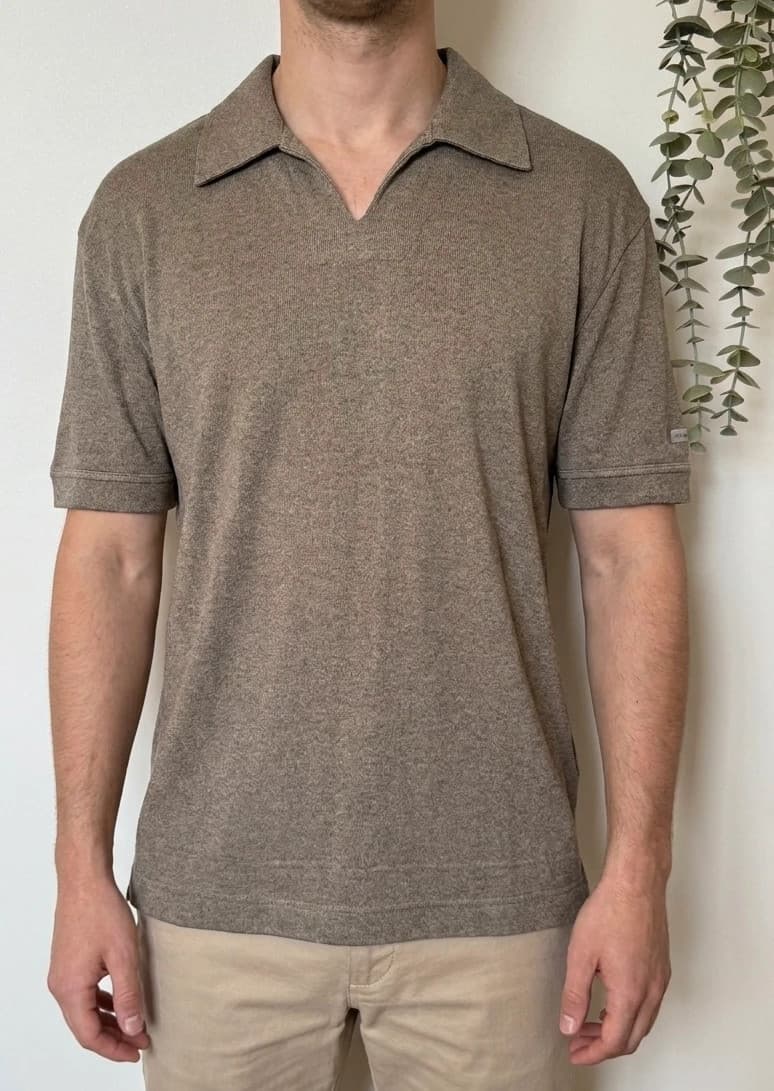 Polo maille Calvin Klein Jeans taupe chiné col ouvert taille L - SK2606122 - Photo 1/9