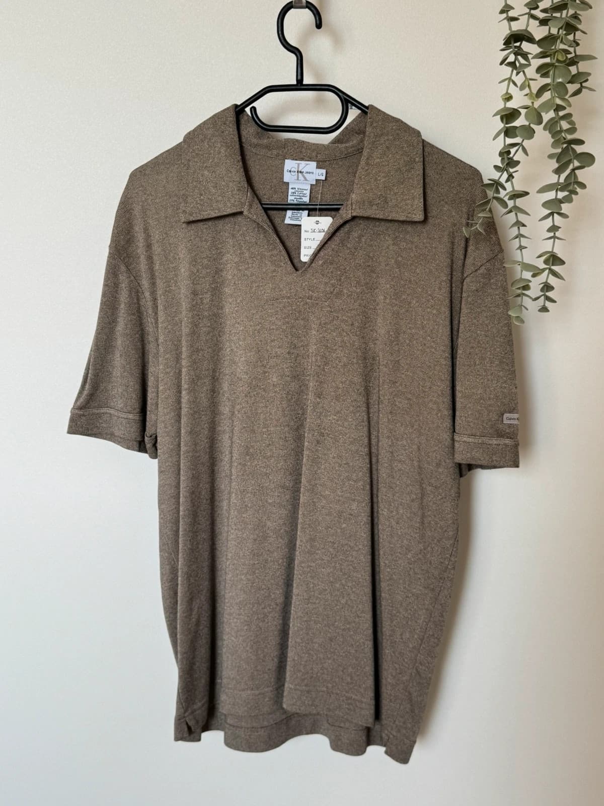 Polo maille Calvin Klein Jeans taupe chiné col ouvert taille L - SK2606122 - Photo 2/9