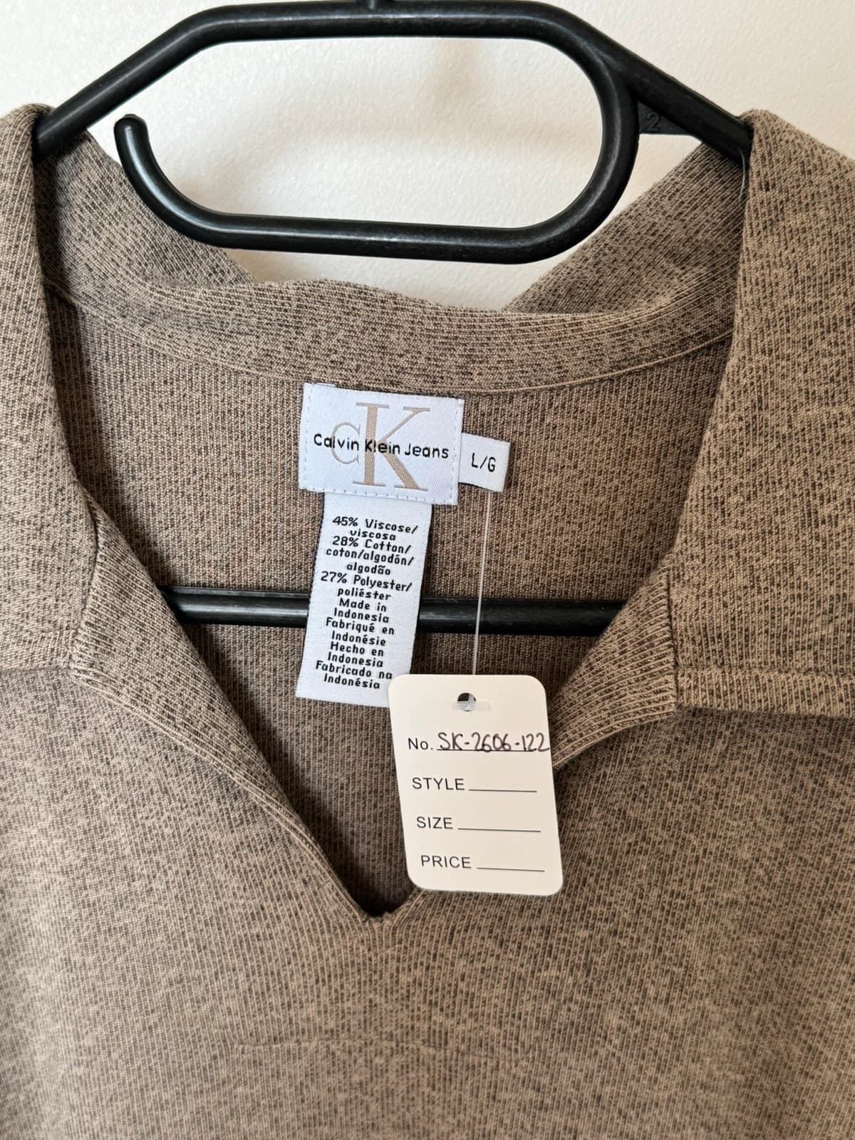 Polo maille Calvin Klein Jeans taupe chiné col ouvert taille L - SK2606122 - Photo 3/9