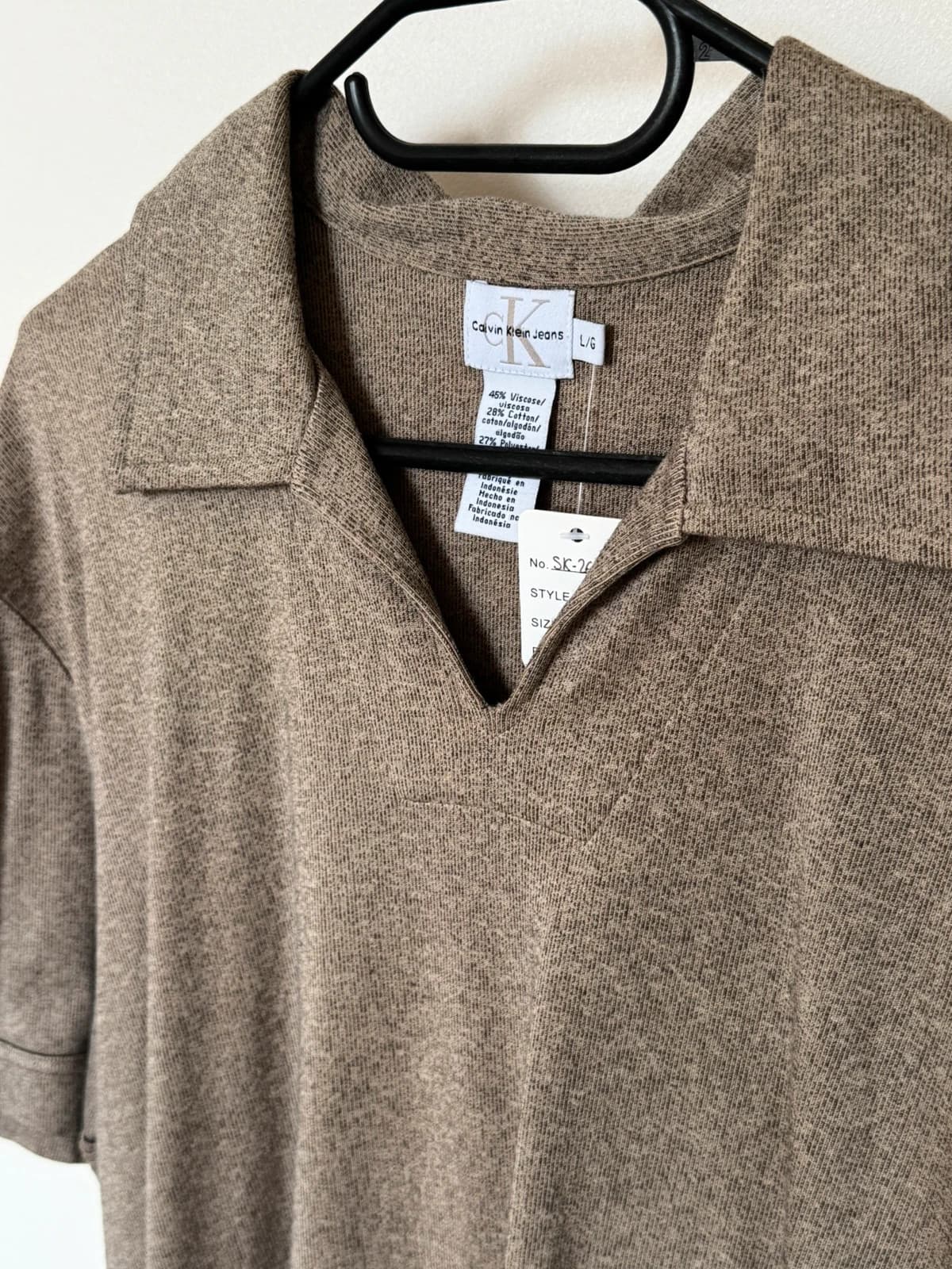 Polo maille Calvin Klein Jeans taupe chiné col ouvert taille L - SK2606122 - Photo 6/9