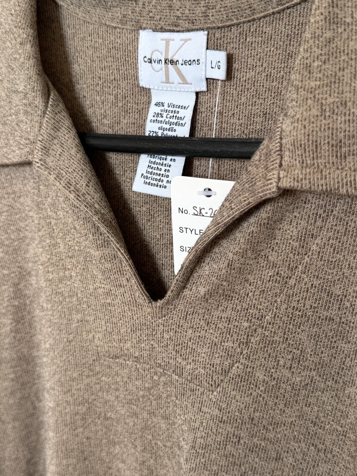 Polo maille Calvin Klein Jeans taupe chiné col ouvert taille L - SK2606122 - Photo 7/9