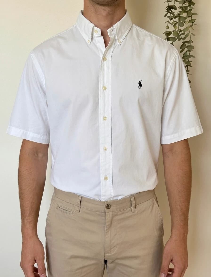 Chemise Oxford Ralph Lauren blanche manches courtes Blake ample taille XL - SK260613 - Photo 1/7