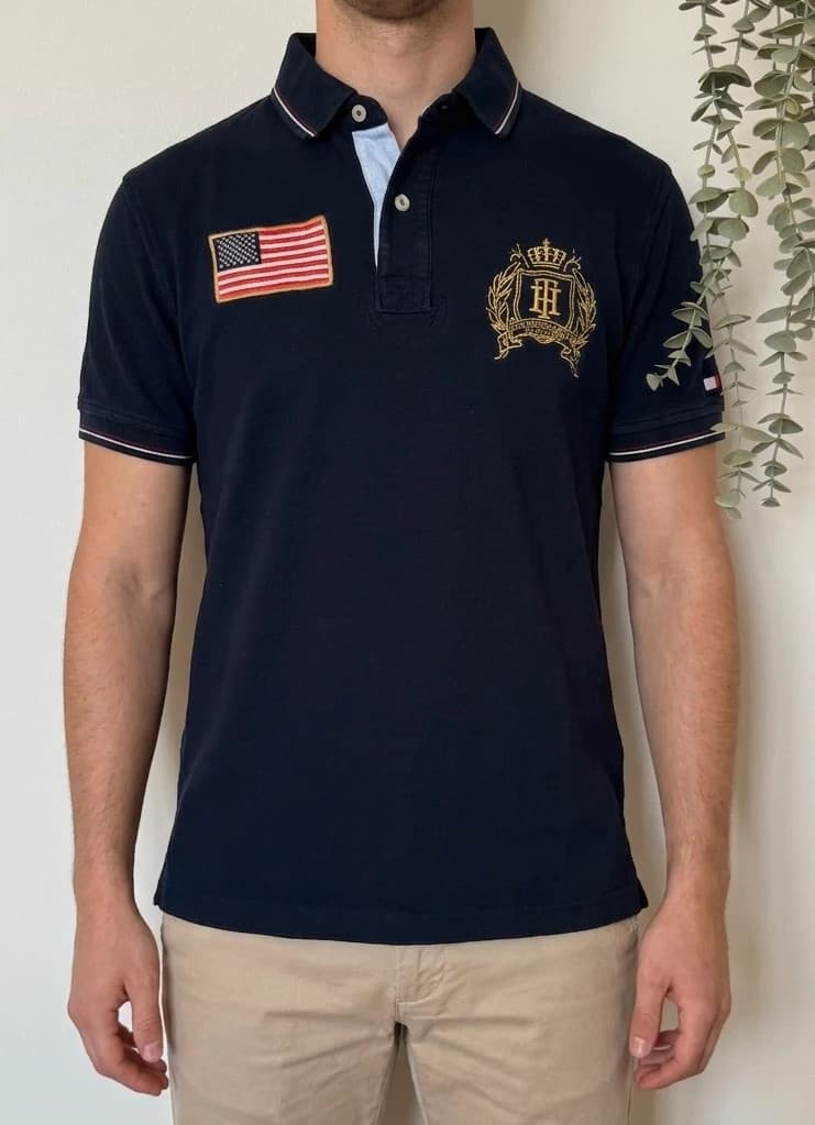 Polo piqué Tommy Hilfiger Custom Fit USA 8 bleu marine taille L - SK260634 - Photo 1/12