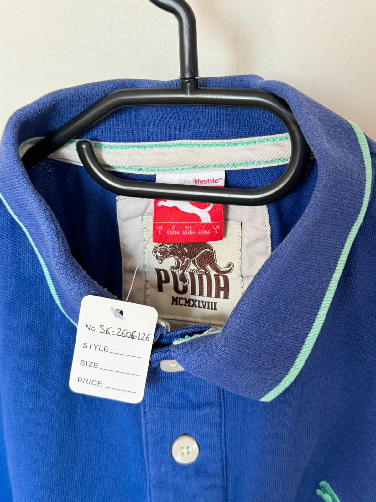 Polo piqué vintage Y2K Puma bleu violet logo brodé menthe taille L - SK2606126 - Photo 3/8