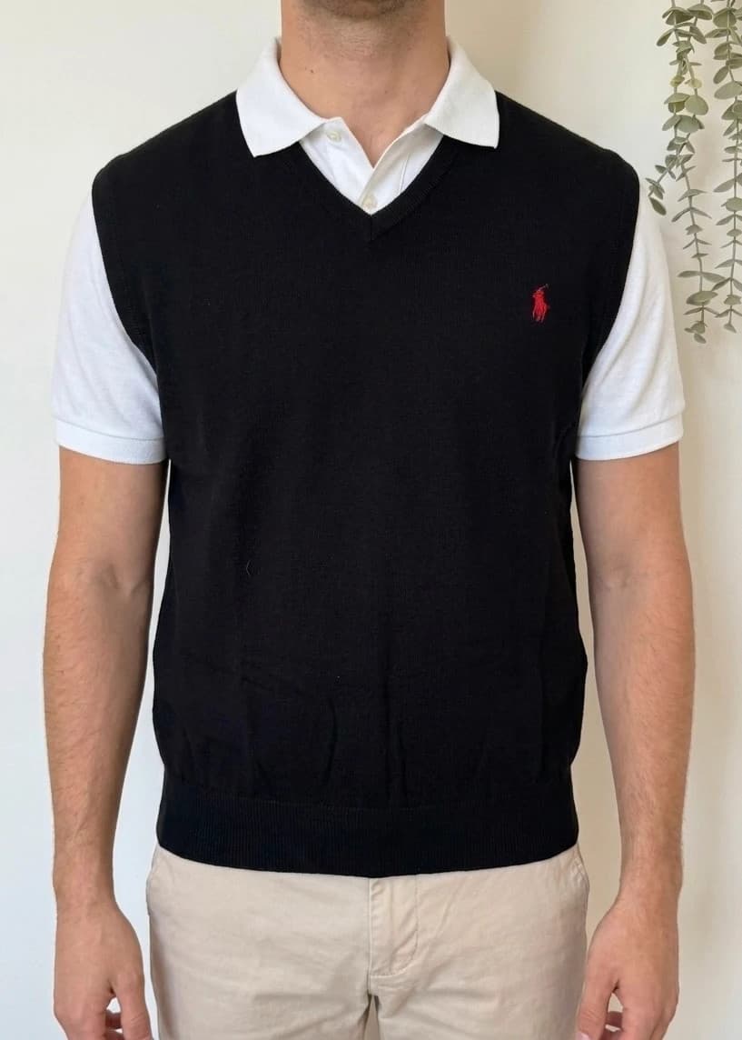 Pull sans manches col V Polo Ralph Lauren noir coton Pima taille XL - PP2603395 - Photo 1/8