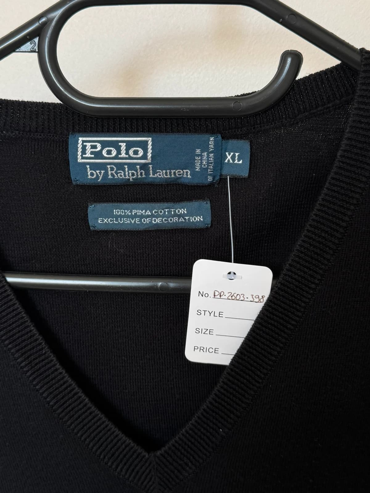 Pull sans manches col V Polo Ralph Lauren noir coton pima taille XL - PP2603398 - Photo 4/8