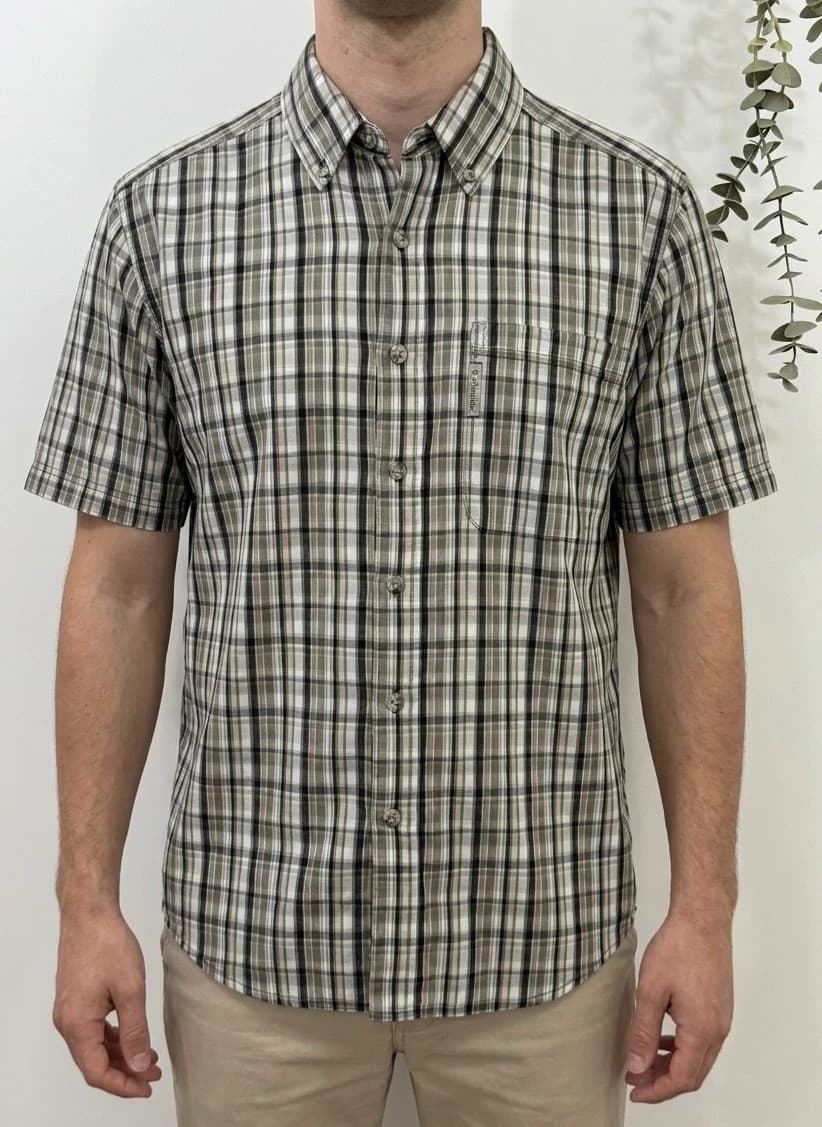 Chemise manches courtes Columbia à carreaux beige kaki gris taille M - FP2607106 - Photo 1/7