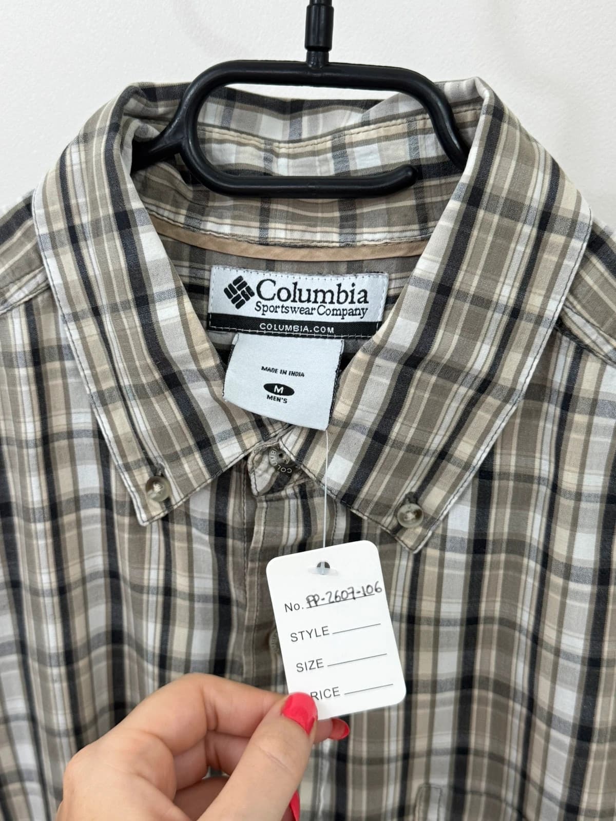 Chemise manches courtes Columbia à carreaux beige kaki gris taille M - FP2607106 - Photo 3/7
