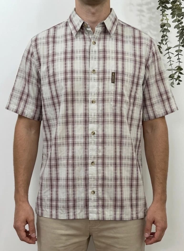 Chemise manches courtes Columbia à carreaux beige bordeaux taille XL - FP2607100 - Photo 1/9