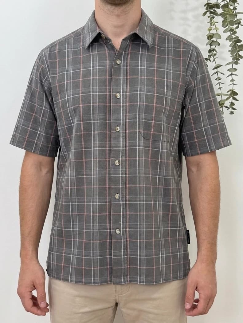 Chemise manches courtes Columbia à carreaux gris rose taille L - FP260797 - Photo 1/9