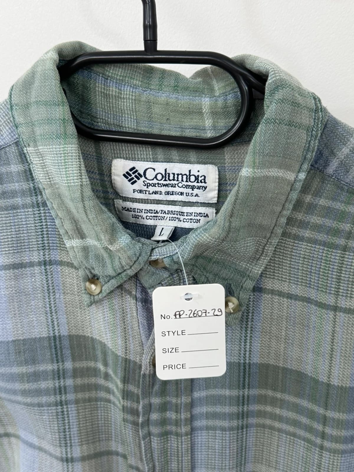 Chemise manches courtes Columbia à carreaux vert sauge bleu taille L - FP260729 - Photo 3/7