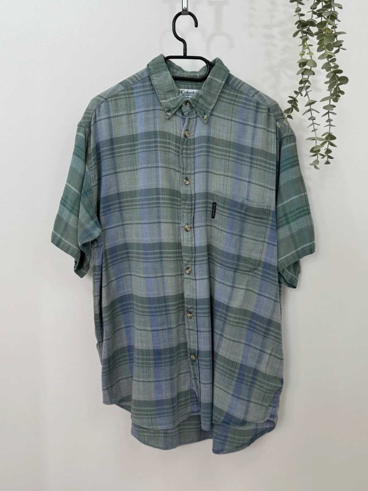 Chemise manches courtes Columbia à carreaux vert sauge bleu taille L - FP260729 - Photo 2/7