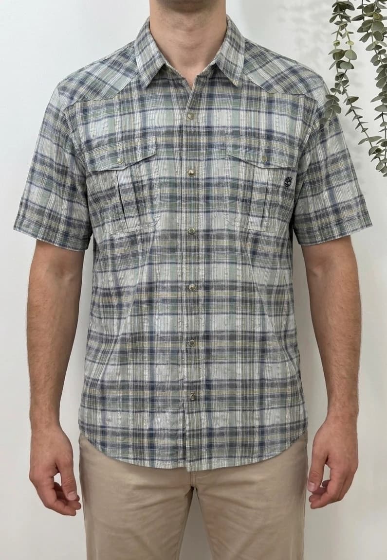 Chemise manches courtes Timberland à carreaux vert bleu beige taille XL - FP260791 - Photo 1/8