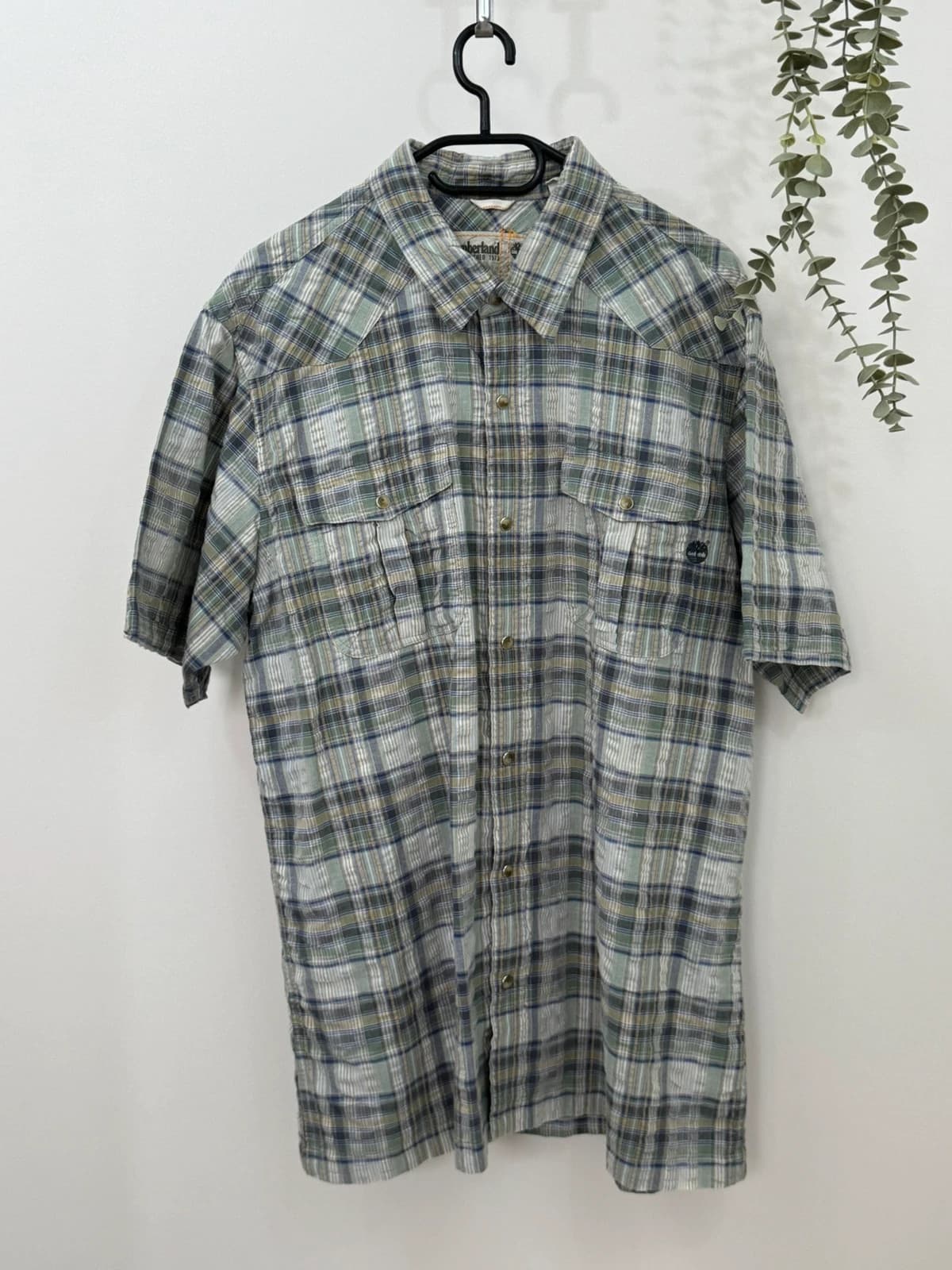 Chemise manches courtes Timberland à carreaux vert bleu beige taille XL - FP260791 - Photo 2/8