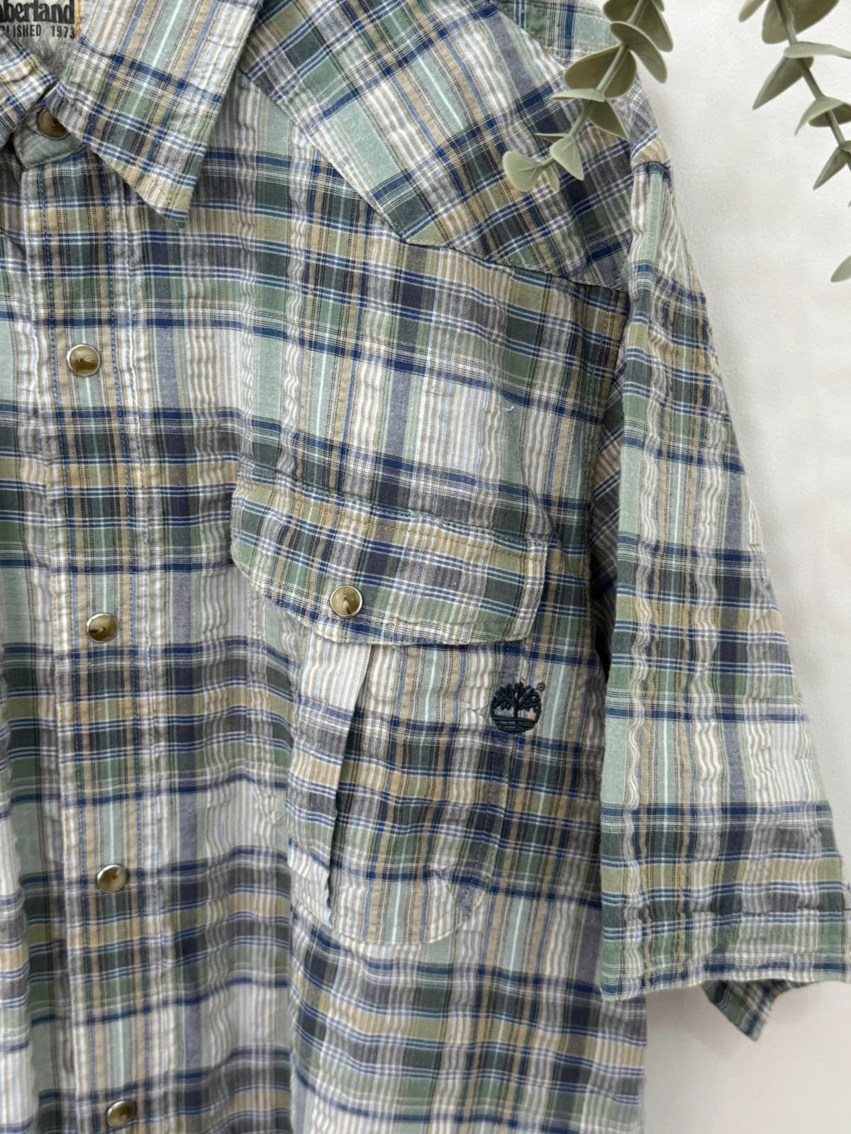 Chemise manches courtes Timberland à carreaux vert bleu beige taille XL - FP260791 - Photo 3/8