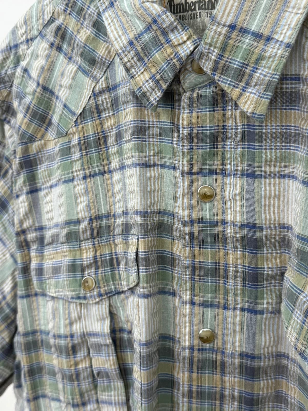 Chemise manches courtes Timberland à carreaux vert bleu beige taille XL - FP260791 - Photo 4/8
