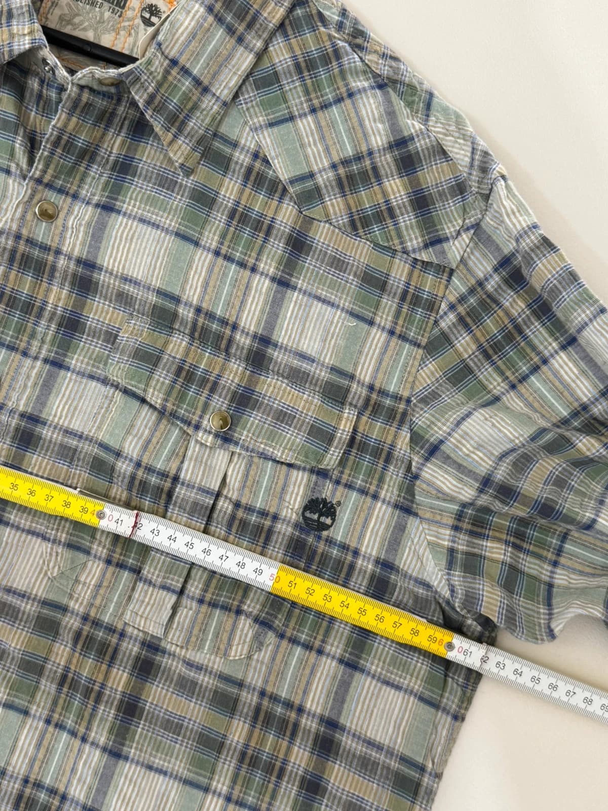 Chemise manches courtes Timberland à carreaux vert bleu beige taille XL - FP260791 - Photo 7/8