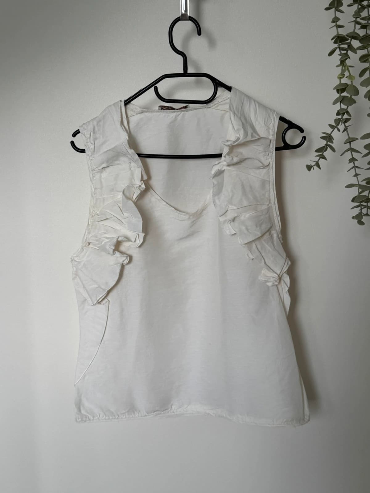 Top blouse Maje à volants lin soie blanc taille 3/M - VG26075 - Photo 2/8