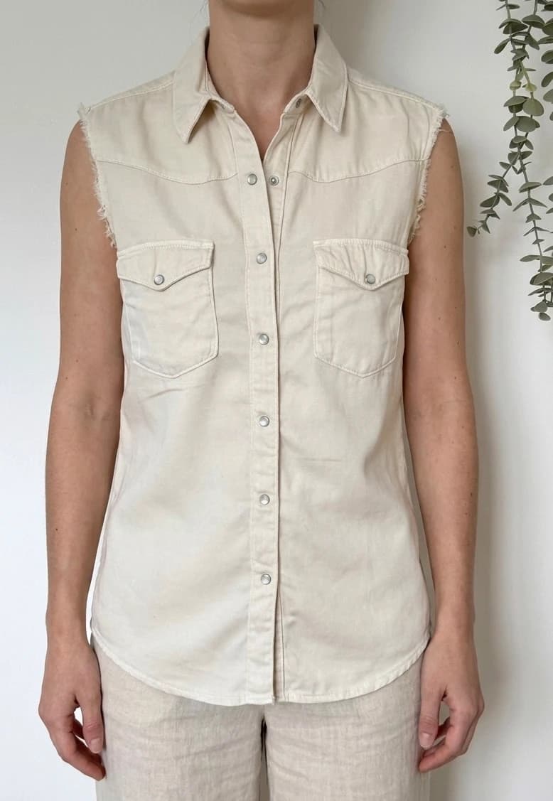 Chemise sans manches Diega denim écru western coton femme taille XS - VG26074 - Photo 1/8