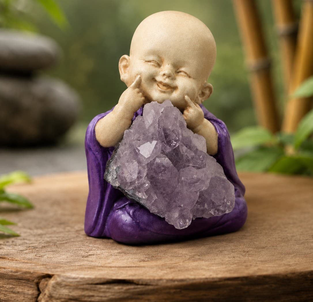 Bouddh'Aura — Bouddha en argile avec pierre précieuse - Photo 2/8