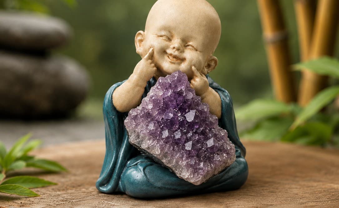 Bouddh'Aura — Bouddha en argile avec pierre précieuse - Photo 4/8