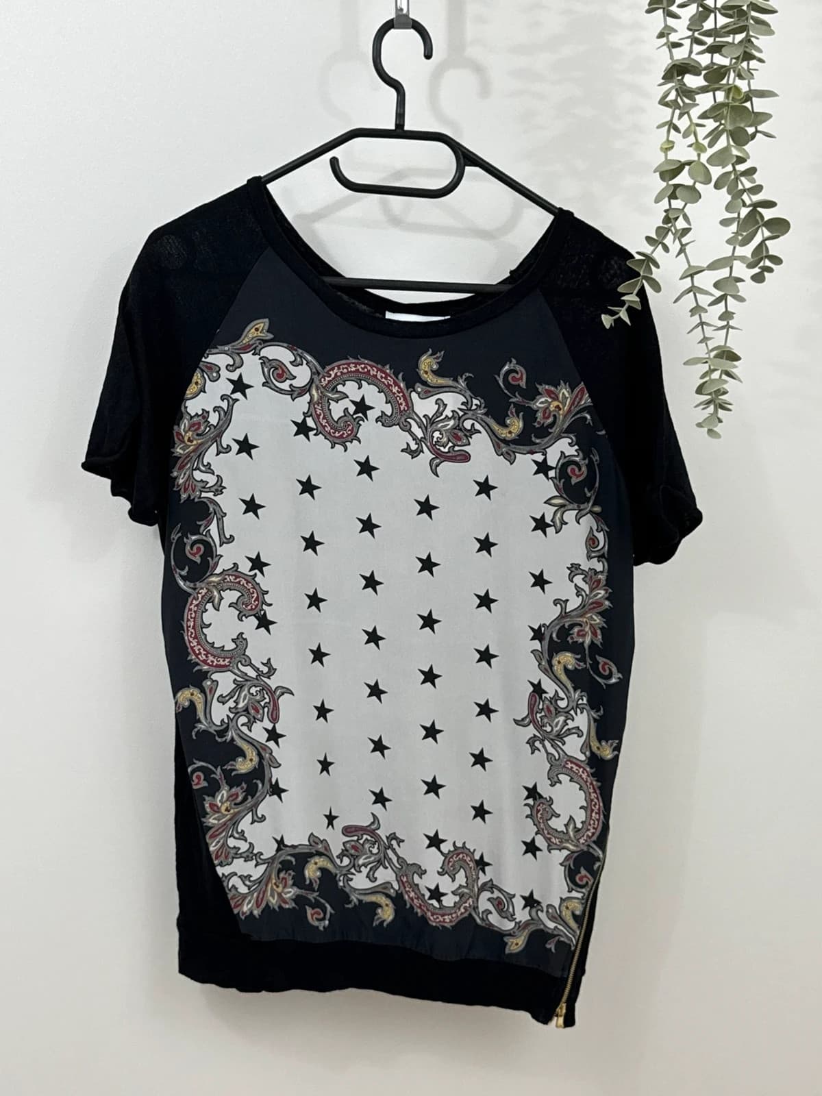 Top Sandro soie et lin imprimé étoiles paisley noir taille 2/M - DN26089 - Photo 2/10