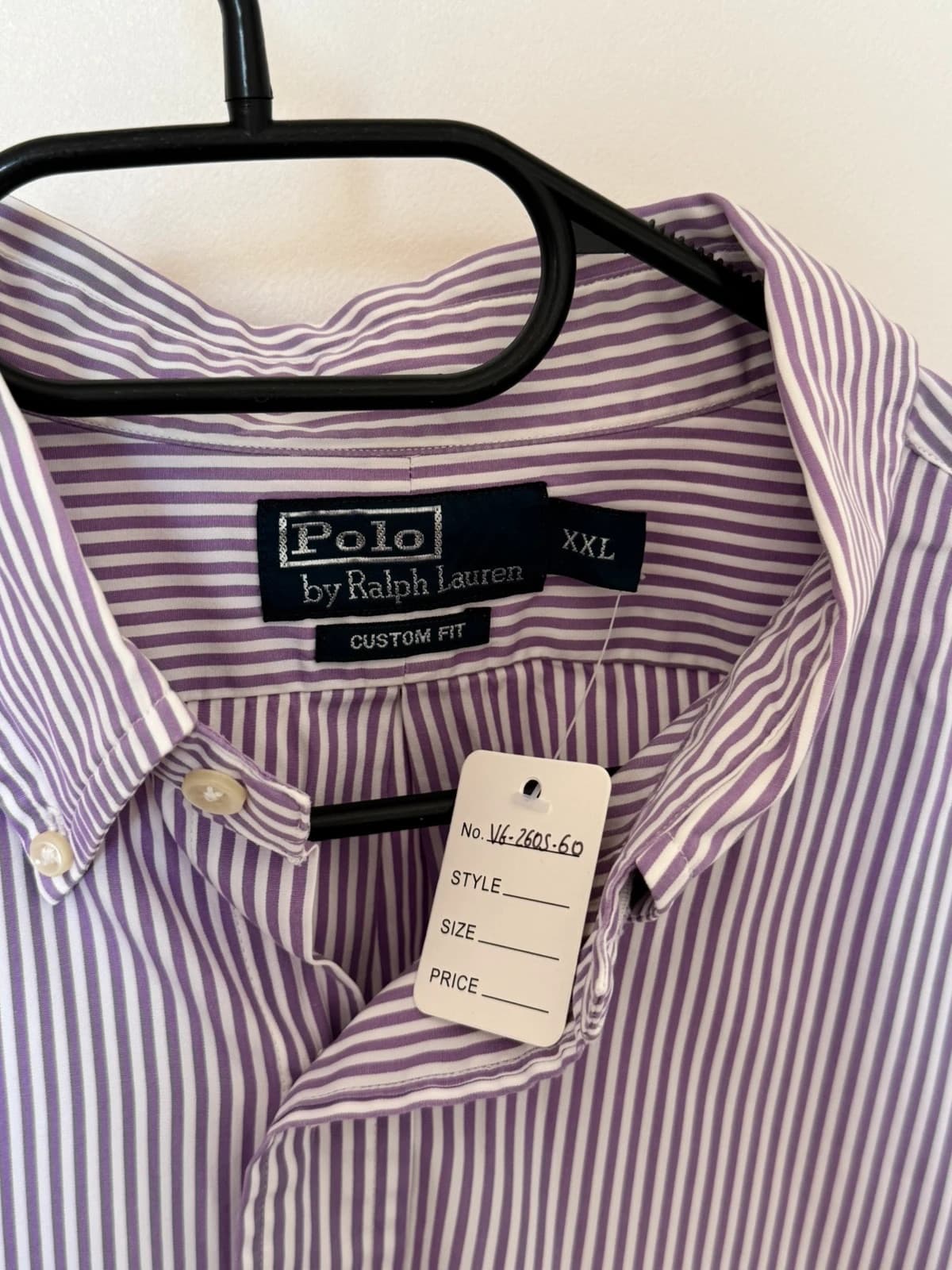 Polo Ralph Lauren dryžuoti marškiniai violetinė ir balta, Custom Fit, dydis XXL - VG260560 – nuotrauka 3/12