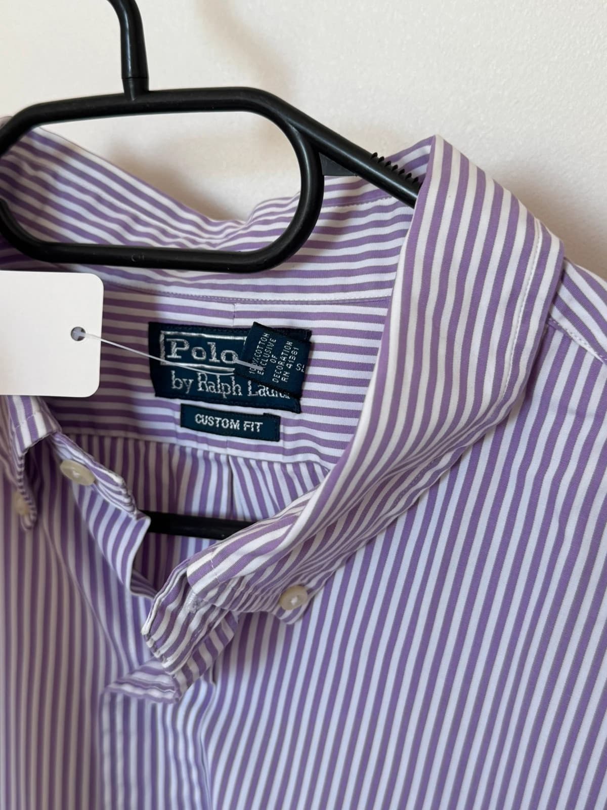 Polo Ralph Lauren dryžuoti marškiniai violetinė ir balta, Custom Fit, dydis XXL - VG260560 – nuotrauka 4/12