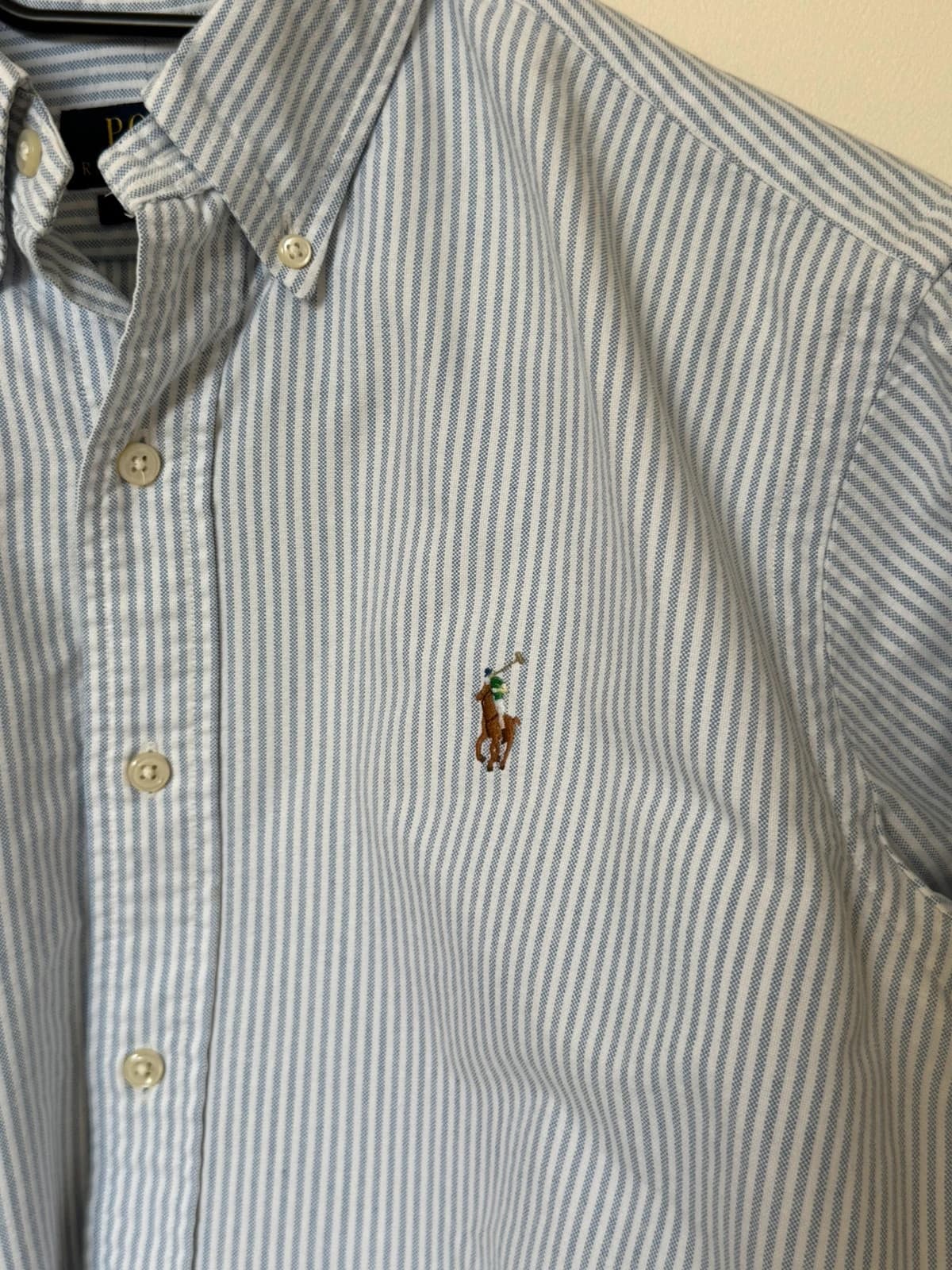 Marškiniai Ralph Lauren Classic Fit dryžuoti šviesiai mėlyni balti, premium logotipas, dydis S - VM2606136 – nuotrauka 3/10