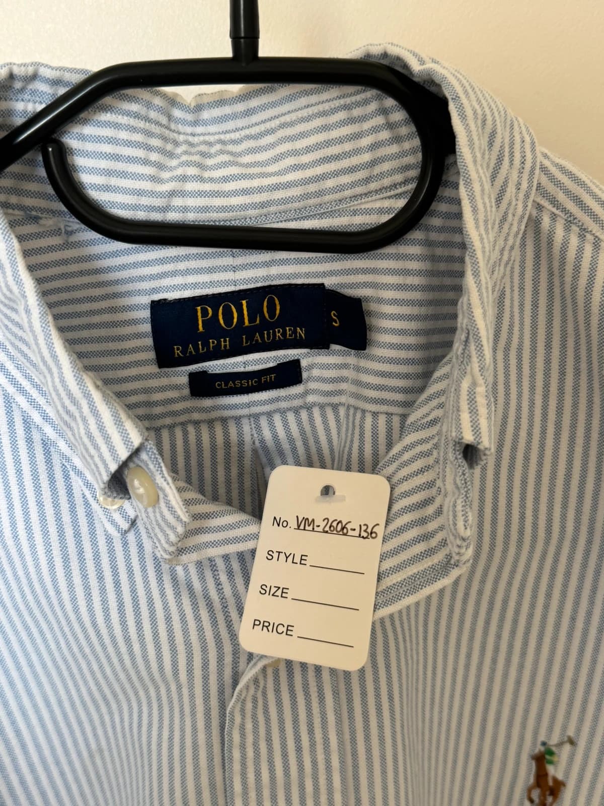 Marškiniai Ralph Lauren Classic Fit dryžuoti šviesiai mėlyni balti, premium logotipas, dydis S - VM2606136 – nuotrauka 4/10