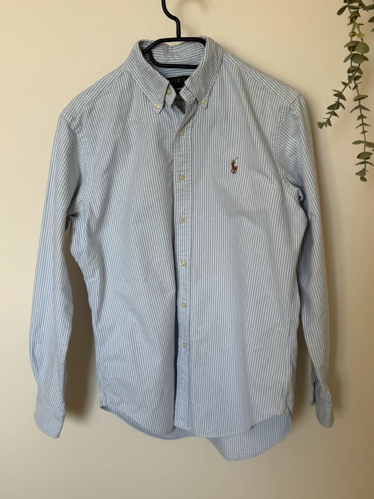 Marškiniai Ralph Lauren Classic Fit dryžuoti šviesiai mėlyni balti, premium logotipas, dydis S - VM2606136 – nuotrauka 2/10