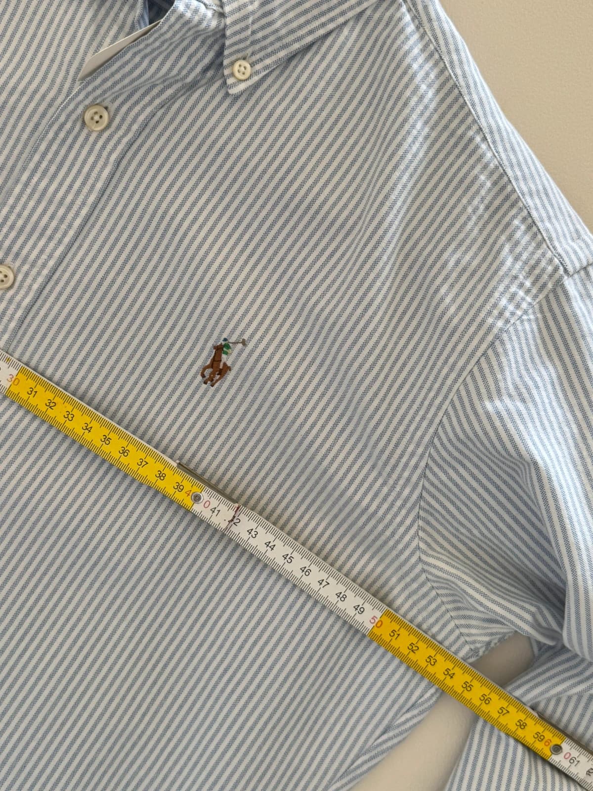 Marškiniai Ralph Lauren Classic Fit dryžuoti šviesiai mėlyni balti, premium logotipas, dydis S - VM2606136 – nuotrauka 9/10