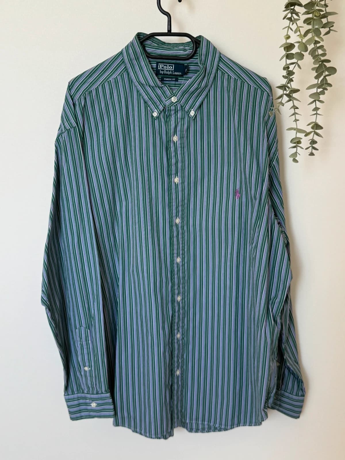 Marškiniai Ralph Lauren Classic Fit dryžuoti žali violetiniai, dydis 2XB - SK26061 – nuotrauka 2/9