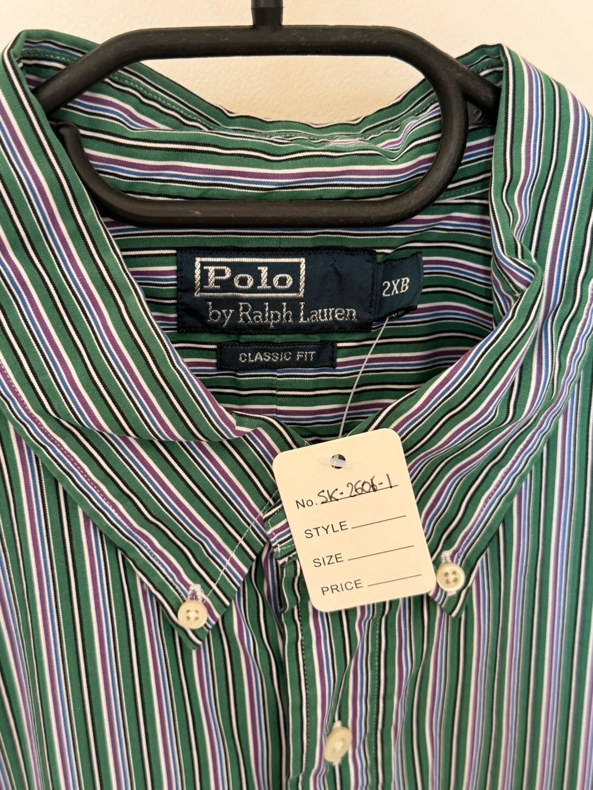 Marškiniai Ralph Lauren Classic Fit dryžuoti žali violetiniai, dydis 2XB - SK26061 – nuotrauka 3/9
