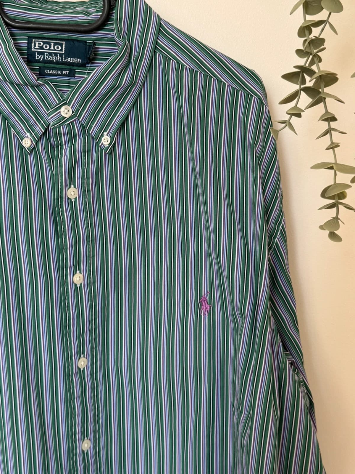 Marškiniai Ralph Lauren Classic Fit dryžuoti žali violetiniai, dydis 2XB - SK26061 – nuotrauka 4/9