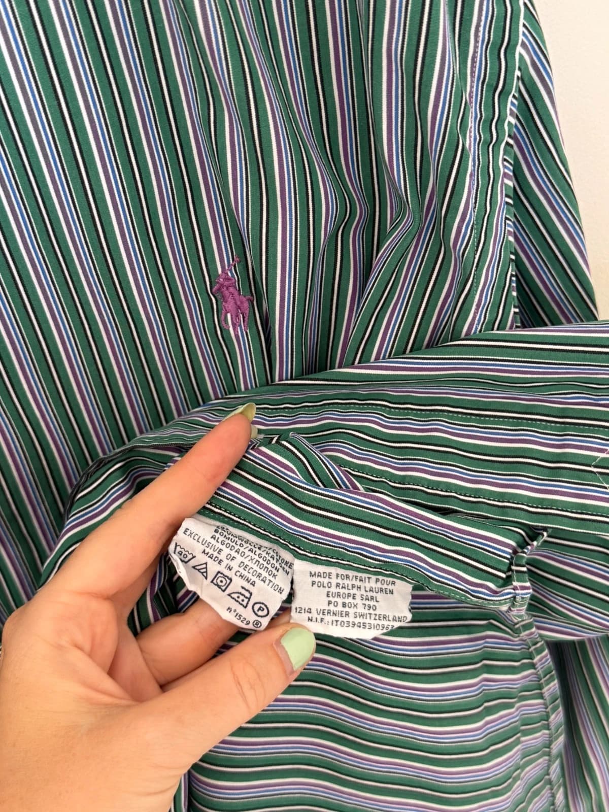 Marškiniai Ralph Lauren Classic Fit dryžuoti žali violetiniai, dydis 2XB - SK26061 – nuotrauka 5/9